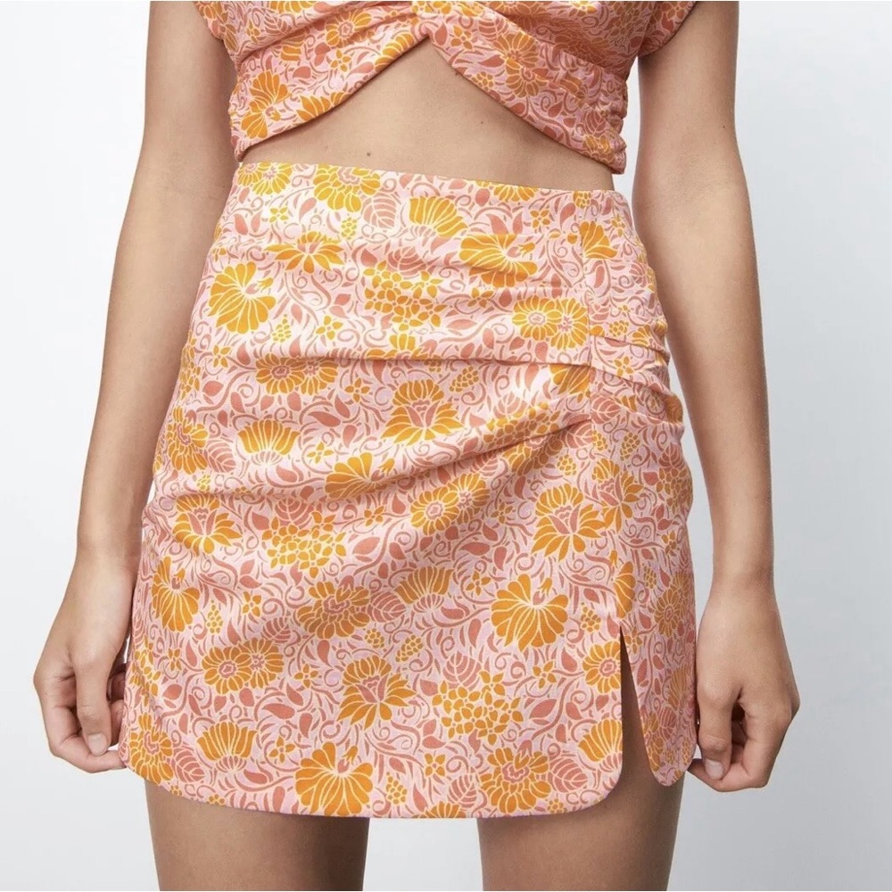 Zara linen blend floral skirt